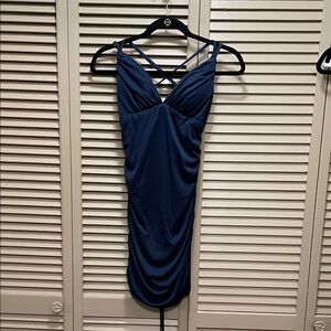 Navy Blue Strappy Ruched Bodycon Dress
